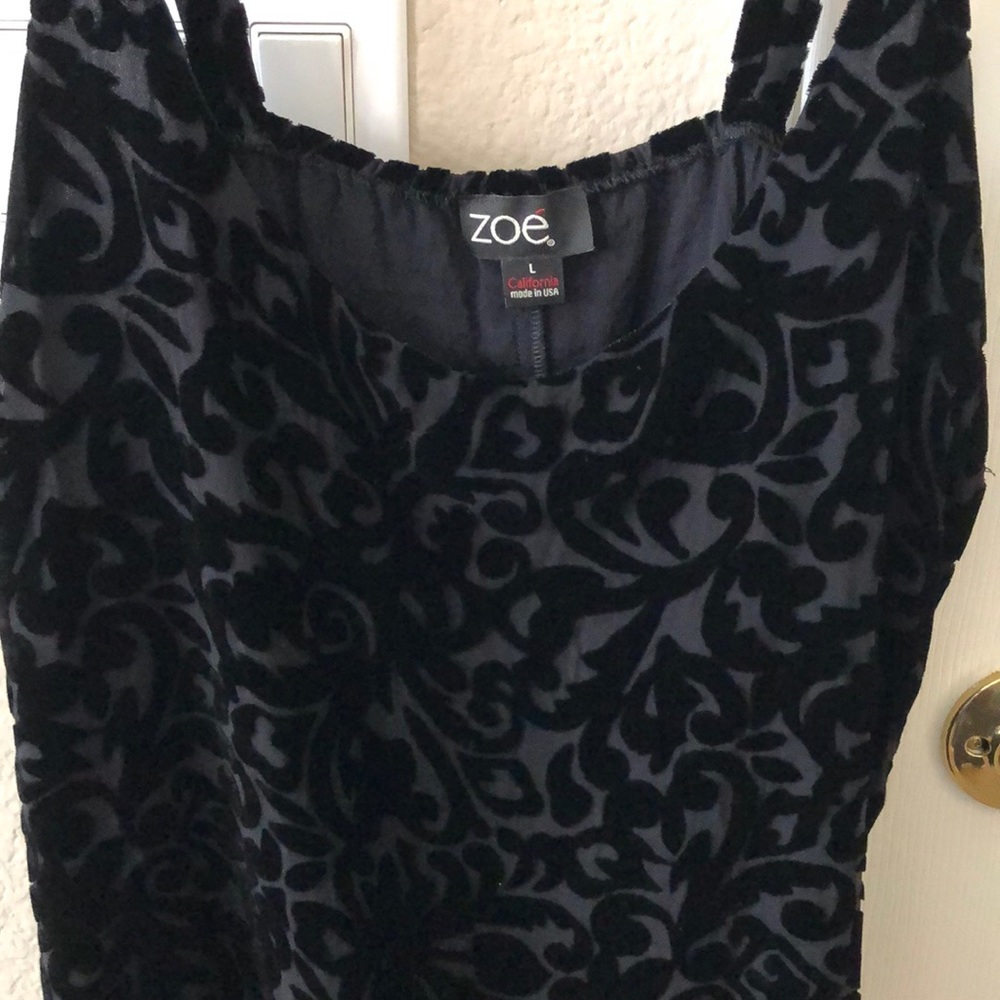 Zoe dressy black velvet damask tank top - L